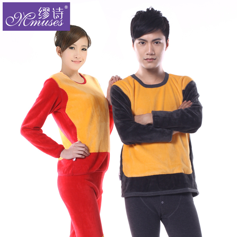 Winter thermal underwear lovers design plus velvet long johns long johns set