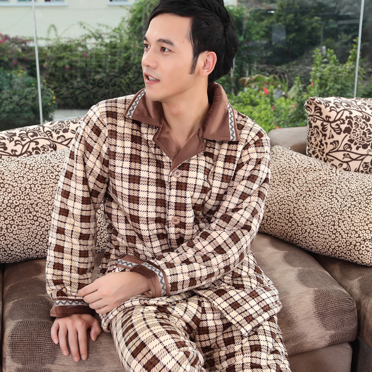 Winter thickening coral fleece cotton-padded sleep set male lounge wowed petty bourgeoisie male