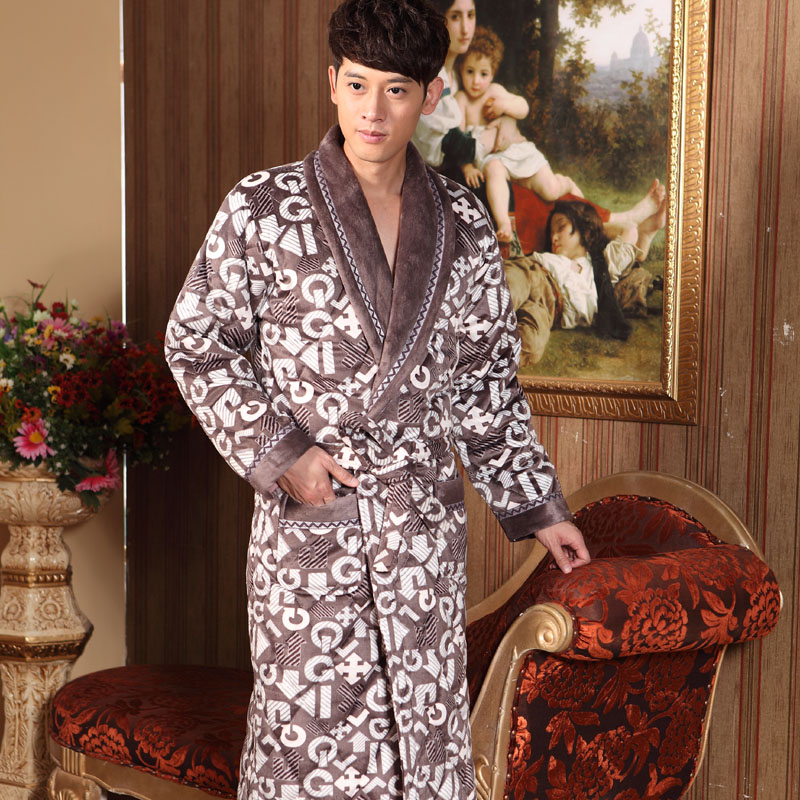 Winter thickening coral fleece cotton-padded sleepwear male robe thermal bathrobe lounge