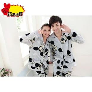 Winter thickening coral fleece lovers sleepwear MICKEY cartoon set long-sleeve paragraph lovers lounge