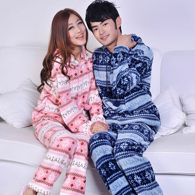 Winter thickening coral fleece sleepwear female lovers set long-sleeve lounge