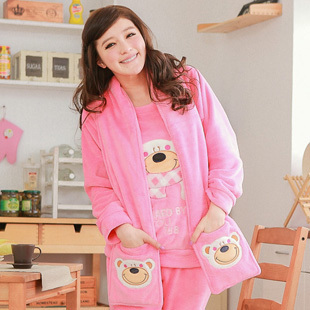 Winter thickening flannel lounge autumn and winter women's sleep set long-sleeve cartoon bear at home service