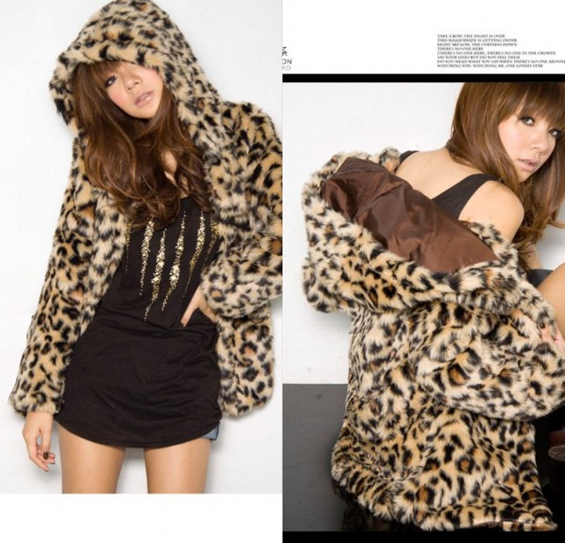 Winter thickening long-sleeve hooded fur coat cardigan leopard print outerwear thermal personalized women's leopard print shirt