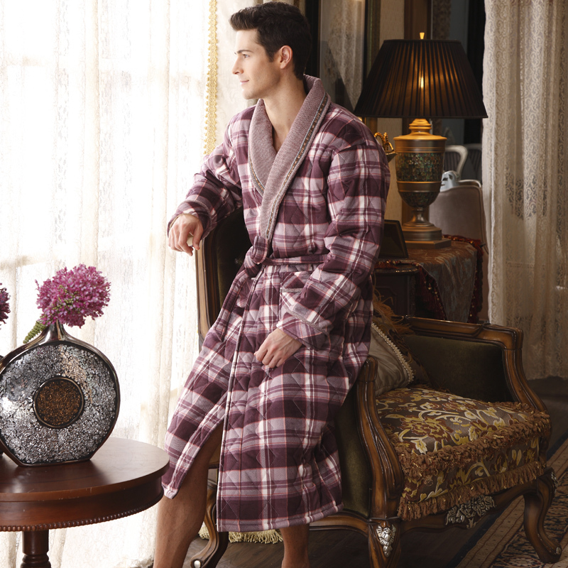 Winter thickening robe bathrobes cotton-padded thermal male long-sleeve lounge autumn and winter sleepwear 8414