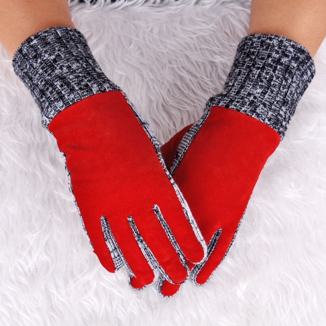 Winter thickening thermal sports outdoor fashion women's leather gloves yarn women's genuine leather gloves