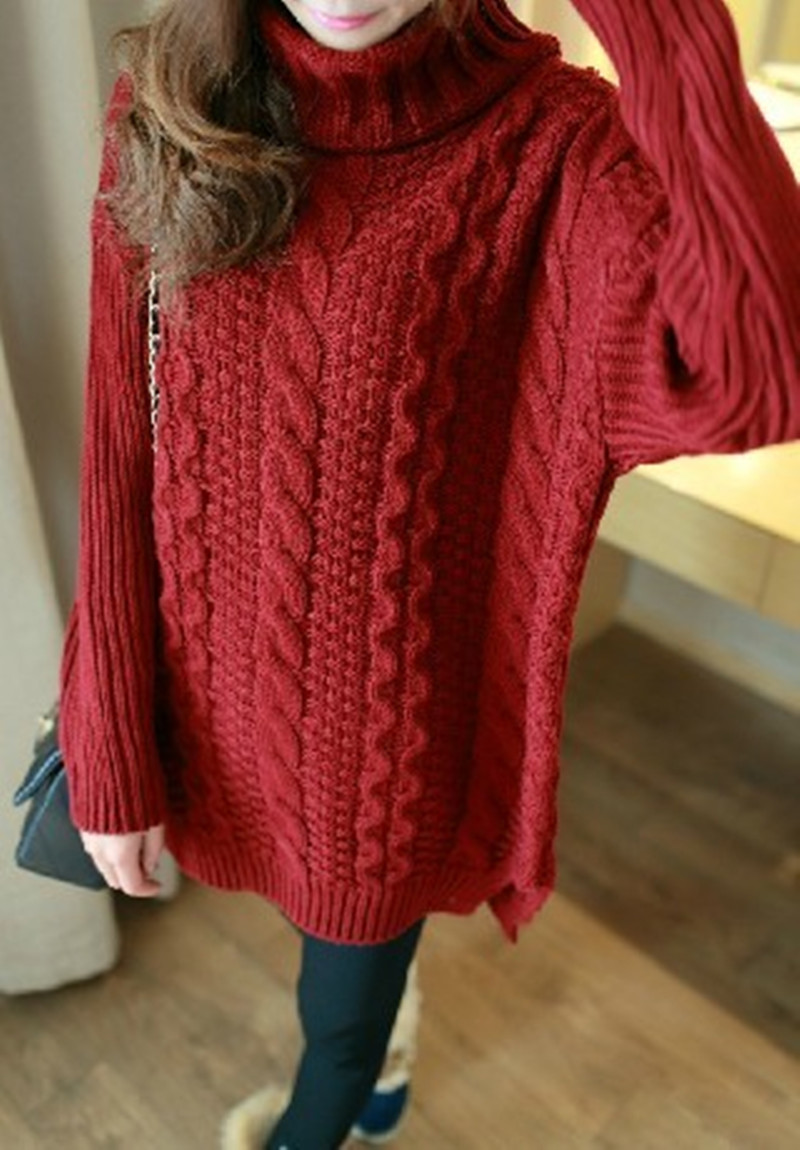 Winter vintage turtleneck sweater female loose medium-long basic twisted sweater outerwear