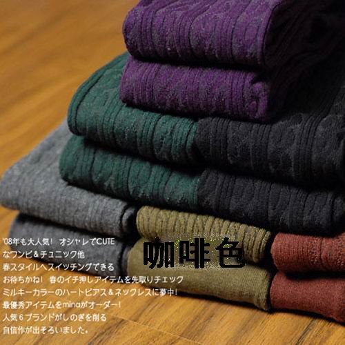 Winter wild colored linen pattern cotton pantyhose brown