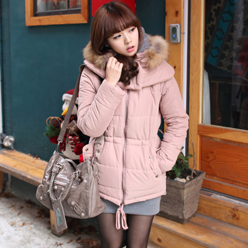 Winter with a hood raccoon fur cotton-padded jacket gentlewomen casual cotton-padded coat all-match small cotton-padded jacket