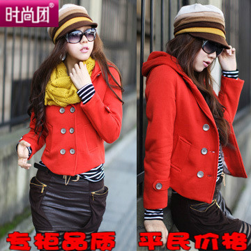 Winter with a hood slim long-sleeve slim short design red short jacket a02422