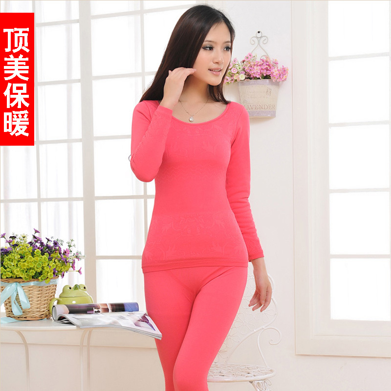 Winter Women beauty care slimming body shaping slim o-neck thermal underwear set thickening plus velvet