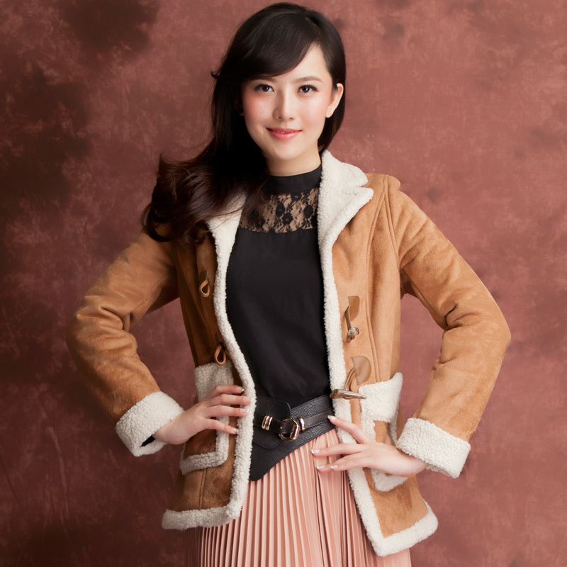 Winter women's 2012 fashion suede fabric casual short jacket outerwear slim all-match thermal