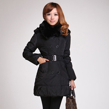 Winter women's 2012 hooded fur collar double breasted slim long design cotton-padded jacket wadded jacket outerwear