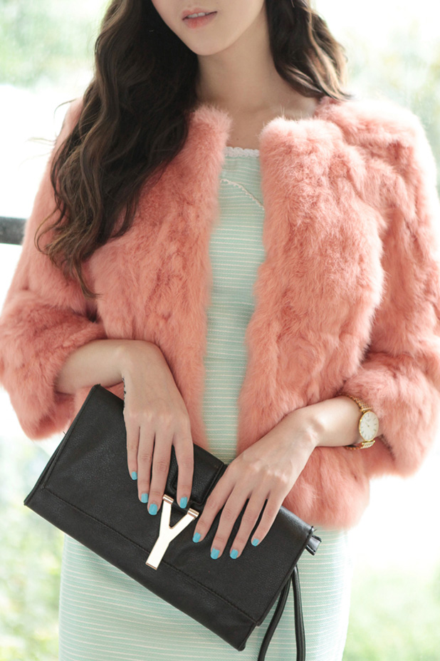 Winter women's 2012 outerwear real rabbit  fur coat gentlewomen pink fur short jacket