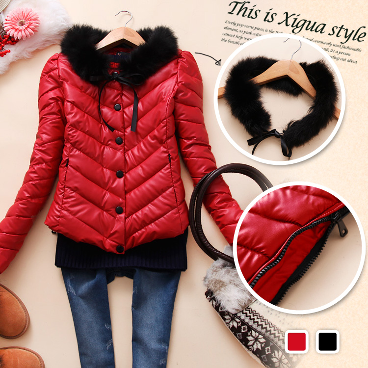 Winter women's brd-w806 fur collar leather coat short PU design wadded jacket cotton-padded jacket l-18