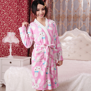 Winter women's cartoon bear thickening coral fleece sleepwear nightgown robe twinset lounge