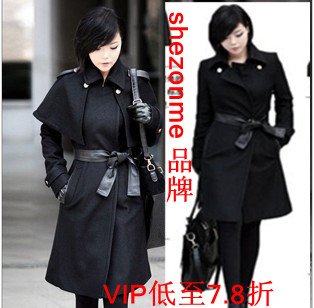 Winter women's casual fashion cloak the disassemblability two ways slim sheep woolen medium-long overcoat outerwear