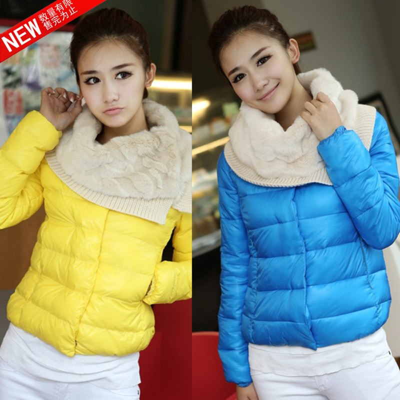 Winter Women's Cheap Fashion Fur Collar Lambs Flocking Thick Cotton-padded Coat Outerwear 2 colors Free shipping