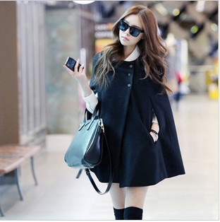 Winter women's cool black cloak trench