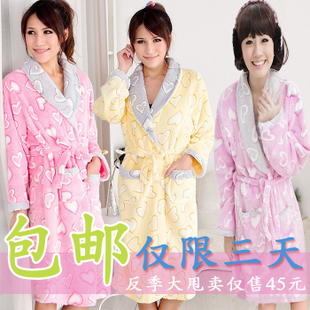 Winter women's coral fleece robe thickening sleepwear lounge robe heart princess nightgown robe