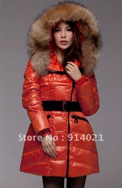 Winter  women's down coat large fur collar, 90% duck's down medium-long women's down coat,6 colors combination