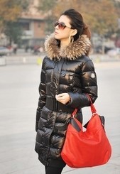 Winter women's fox fur hot sale  fashion down black coat medium-long plus size fur collar jacket coat 12112304