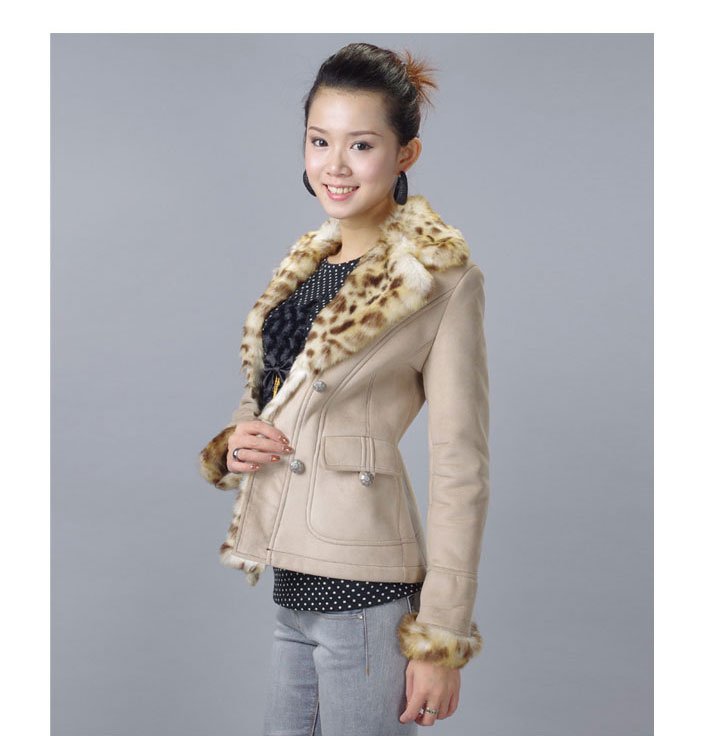 Winter women's fur jacket suede composite Leopard plush lapel  FFURW-014