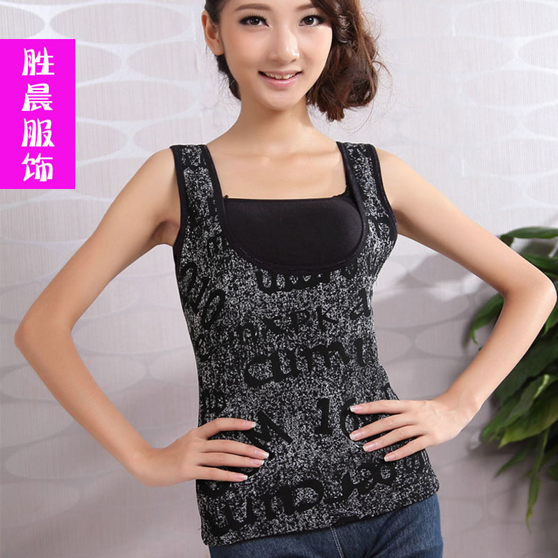 Winter women's gauze thermal top body shaping leopard print thermal vest female thickening plus velvet