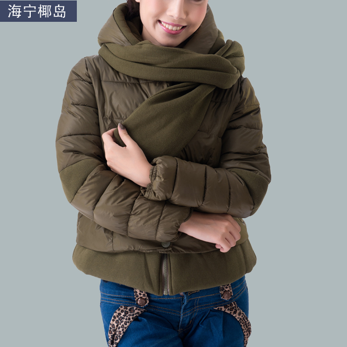 Winter women's hat perimeter faux two piece wadded jacket Army Green thick short jacket cotton-padded jacket cotton-padded