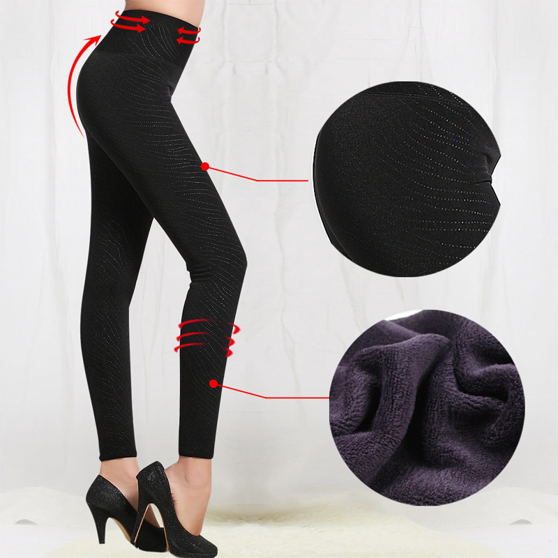 Winter women's high waist double layer thickening plus velvet diamond decoration basic warm pants ball bk106