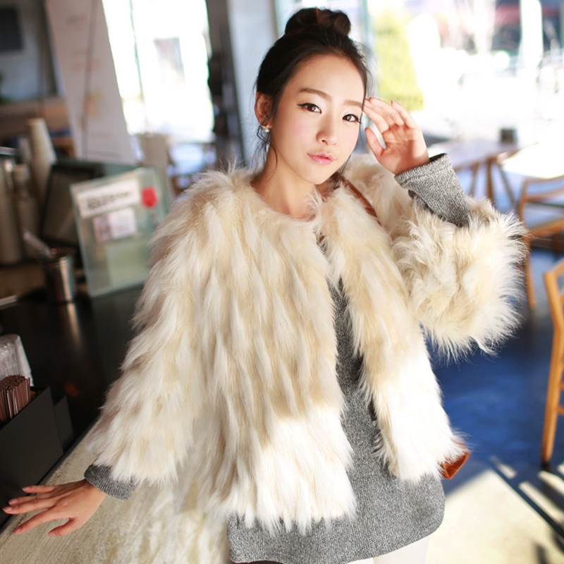 Winter women's lishberry o-neck color block decoration pocket short fur qg6949 design