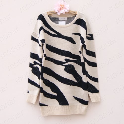 Winter Women's Long Sleeve Zebra Print Sweaters Smocked Knit Top Blouse Knitwear E0891