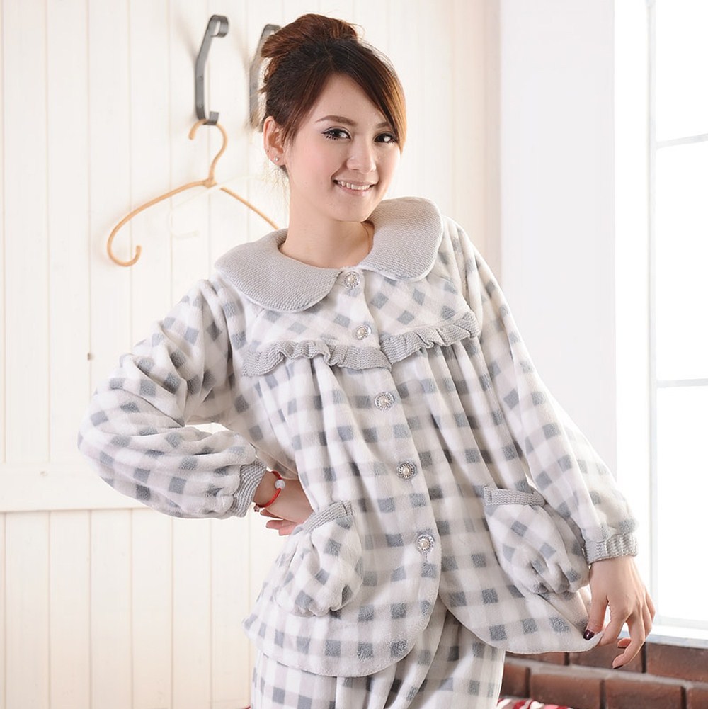 Winter women's princess long-sleeve thickening coral fleece sleepwear twinset thermal lounge