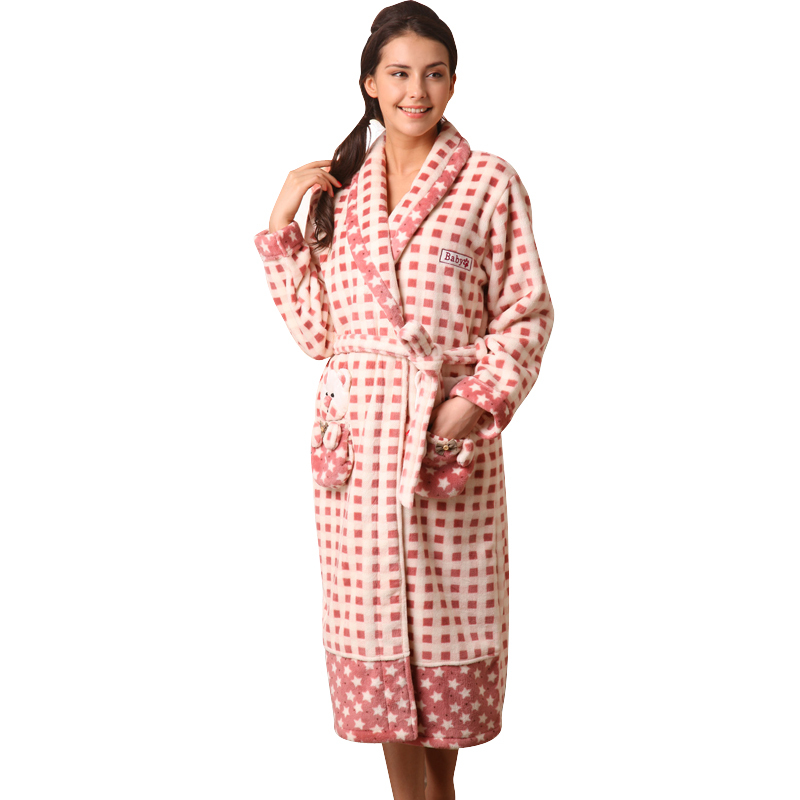 Winter women's sleepwear casual coral fleece lounge robe