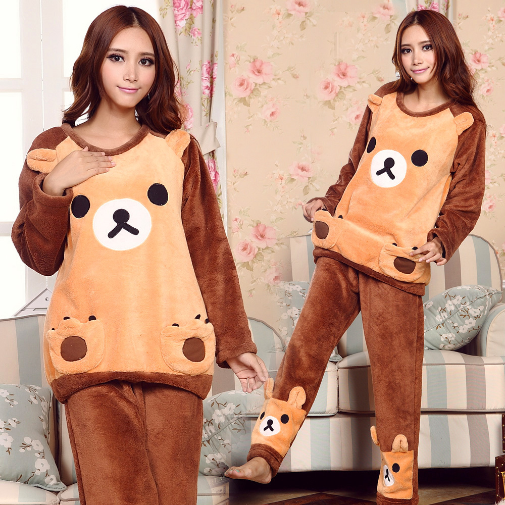 Winter women's thickening coral fleece sleepwear long-sleeve bear lovely sleepwear coral fleece lounge set