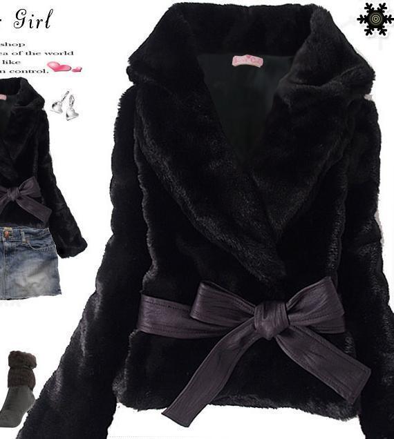 Winter women's top all-match ultra soft luxury faux fur coat bowknot warm ladies outcoat women's winter outwear