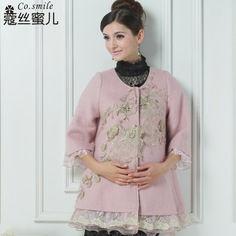 Wire honey 2012 maternity clothing autumn and winter outerwear gorgeous embroidery technology top long design