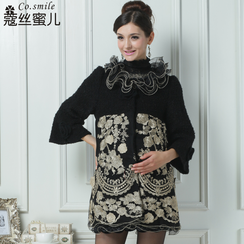 Wire honey 2013 winter maternity clothing ruffle stand collar woolen outerwear gorgeous fashion