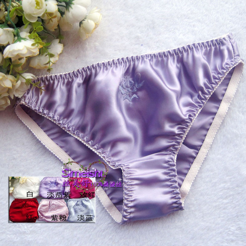 Wire mulberry silk panties women's embroidered rose natural health briefs