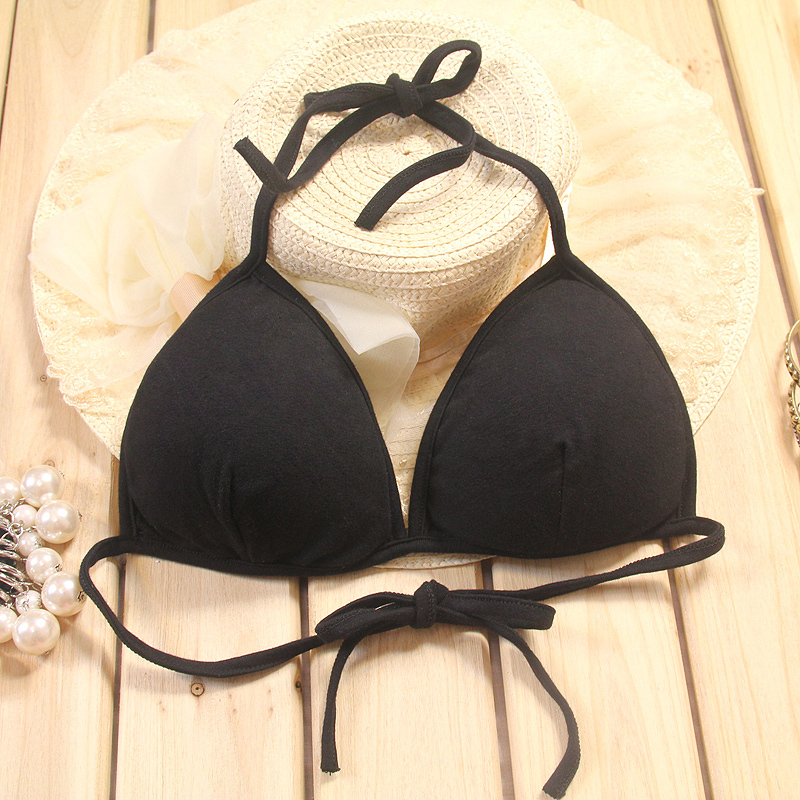 Wireless none 100% cotton bikini underwear bra single black