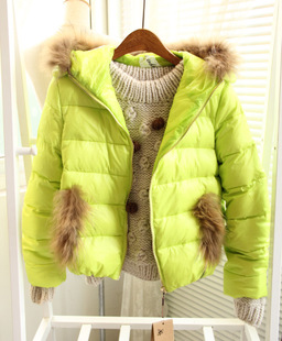 With a hood wool fox fur zipper thickening thermal short design down coat free shipping