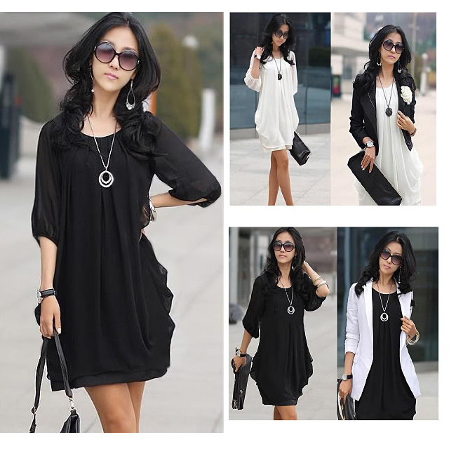 With Belt!! Black / White Elegant Women's Lotus leaf skirts Belted Tunic Mini Dress XS S M L XL Fast Free shipping Wholesale