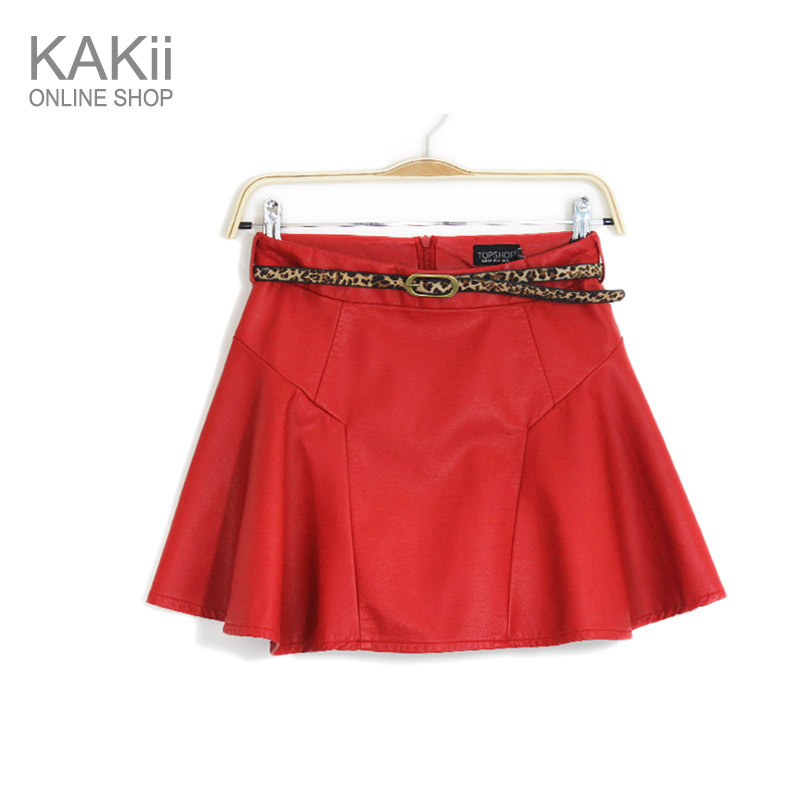 With belt ! vintage leather skirt fashion in high waist a-line skirt 2012