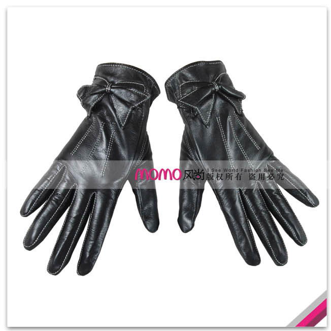 Woma warmen 's top stripe suede bow women's genuine leather gloves l055pn