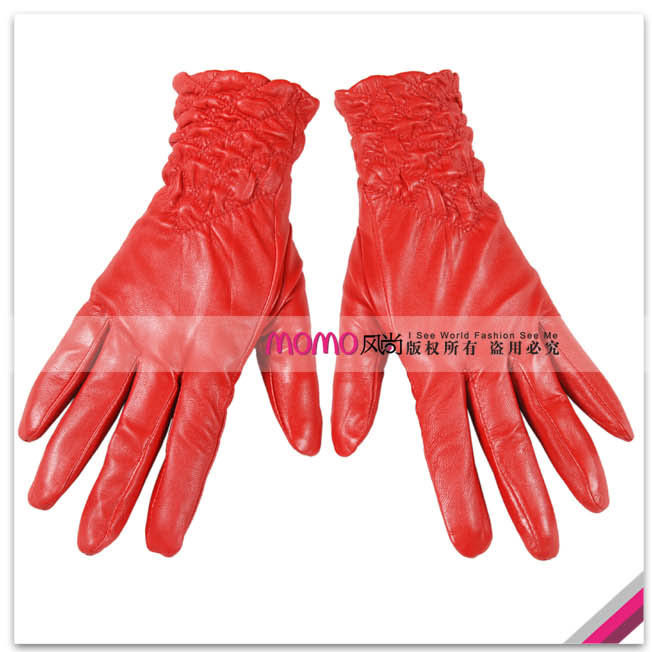 Woma warmen 's top suede pleated thermal type women's genuine leather gloves l054nq-1