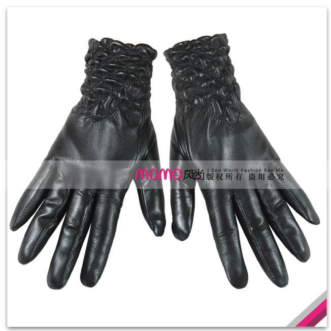 Woma warmen 's top suede pleated thermal type women's genuine leather gloves l054nq