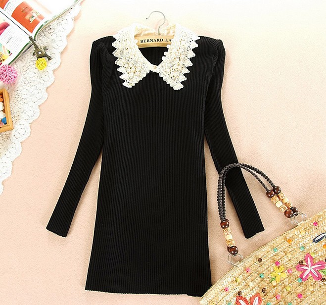 Woman Autumn/Winter long-sleeved all-match cute doll collar sweater free shipping