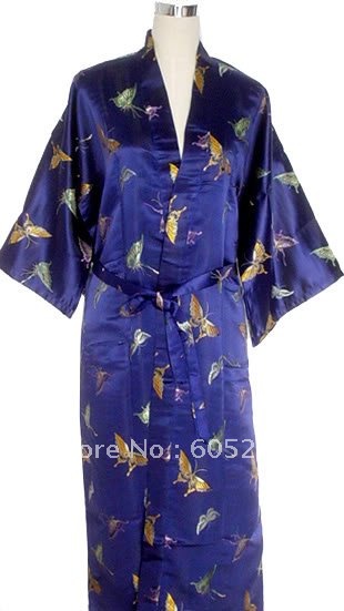 Woman Butterfly Kimono Robe Nightwear Yukata Navyblue SIZE M,L,XL,XXL,XXXL