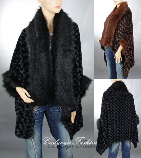 Woman Ladies Luxury Lush Faux Fur Party&Casual Brown Mantle Coat Outer Wear 9007