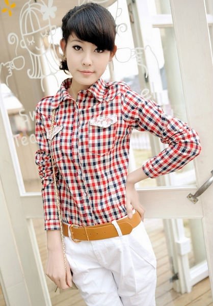 Woman Plaid Shirt,Red Plaid Sweety Shirt Drop Shipping,New&Cheap Fashion Shirt,3 Days Leading,Wholesale Price/1 Pcs/Lot-KK913