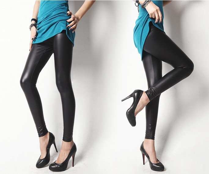 Woman's fashion leather  leggings pants black  free shipping